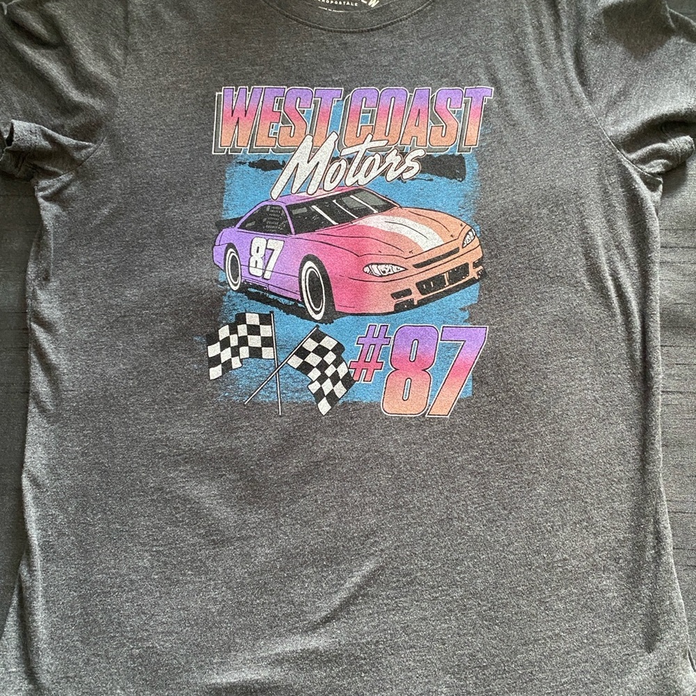 Dark Gray Graphic Tee with Car Print